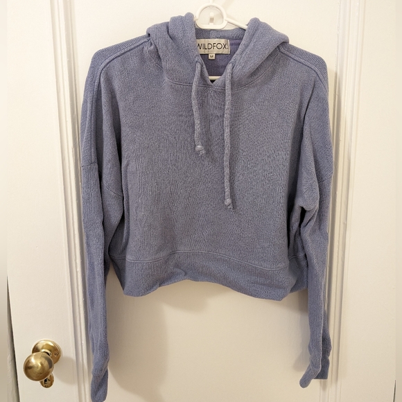 Wildfox Trenton Cropped Hoodie Dusty Periwinkle M - Picture 2 of 5